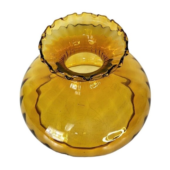 Vintage MCM Amber Ribbed Glass Empoli Ruffled Edge Hurricane Parlor Lampshade - Picture 9 of 11